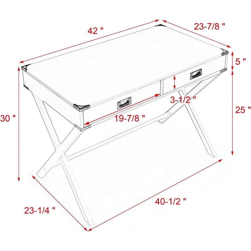 Bureau d'ordinateur avec tiroirs, plateau en MDF et pieds en bois massif, 106,7 cm (L) x 60,6 cm (l) x 76,2 cm (H), 1 place, Blanc/Bleu/Rouge/Noir