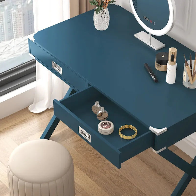 Bureau d'ordinateur avec tiroirs, plateau en MDF et pieds en bois massif, 106,7 cm (L) x 60,6 cm (l) x 76,2 cm (H), 1 place, Blanc/Bleu/Rouge/Noir