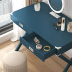 Bureau d'ordinateur avec tiroirs, plateau en MDF et pieds en bois massif, 106,7 cm (L) x 60,6 cm (l) x 76,2 cm (H), 1 place, Blanc/Bleu/Rouge/Noir