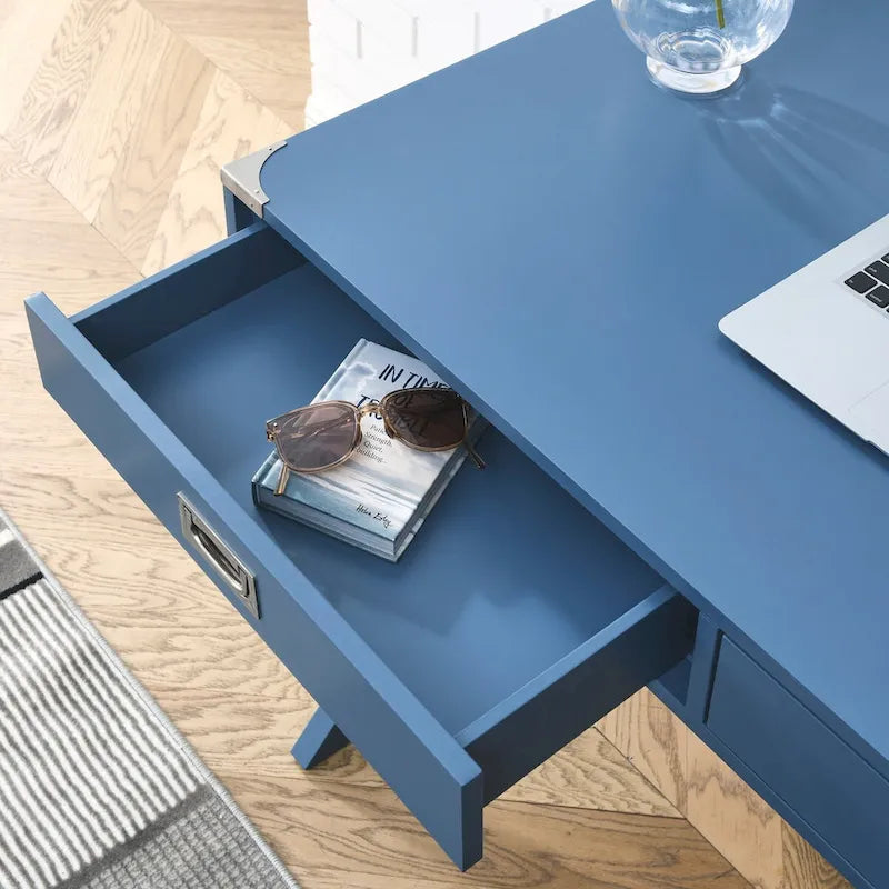 Bureau d'ordinateur avec tiroirs, plateau en MDF et pieds en bois massif, 106,7 cm (L) x 60,6 cm (l) x 76,2 cm (H), 1 place, Blanc/Bleu/Rouge/Noir