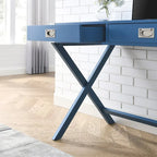 Bureau d'ordinateur avec tiroirs, plateau en MDF et pieds en bois massif, 106,7 cm (L) x 60,6 cm (l) x 76,2 cm (H), 1 place, Blanc/Bleu/Rouge/Noir