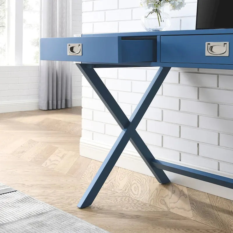 Bureau d'ordinateur avec tiroirs, plateau en MDF et pieds en bois massif, 106,7 cm (L) x 60,6 cm (l) x 76,2 cm (H), 1 place, Blanc/Bleu/Rouge/Noir