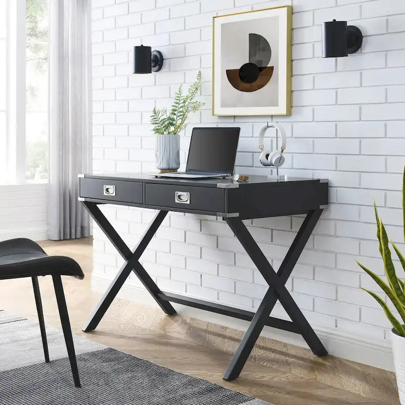 Bureau d'ordinateur avec tiroirs, plateau en MDF et pieds en bois massif, 106,7 cm (L) x 60,6 cm (l) x 76,2 cm (H), 1 place, Blanc/Bleu/Rouge/Noir