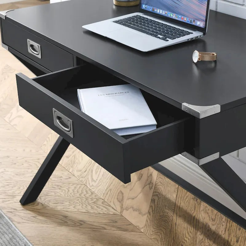 Bureau d'ordinateur avec tiroirs, plateau en MDF et pieds en bois massif, 106,7 cm (L) x 60,6 cm (l) x 76,2 cm (H), 1 place, Blanc/Bleu/Rouge/Noir