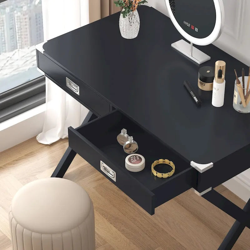 Bureau d'ordinateur avec tiroirs, plateau en MDF et pieds en bois massif, 106,7 cm (L) x 60,6 cm (l) x 76,2 cm (H), 1 place, Blanc/Bleu/Rouge/Noir