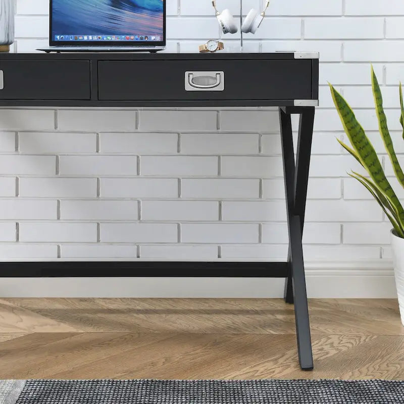 Bureau d'ordinateur avec tiroirs, plateau en MDF et pieds en bois massif, 106,7 cm (L) x 60,6 cm (l) x 76,2 cm (H), 1 place, Blanc/Bleu/Rouge/Noir