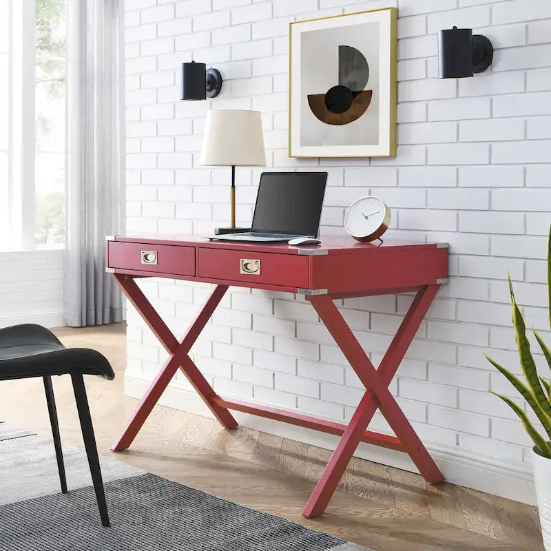 Bureau d'ordinateur avec tiroirs, plateau en MDF et pieds en bois massif, 106,7 cm (L) x 60,6 cm (l) x 76,2 cm (H), 1 place, Blanc/Bleu/Rouge/Noir