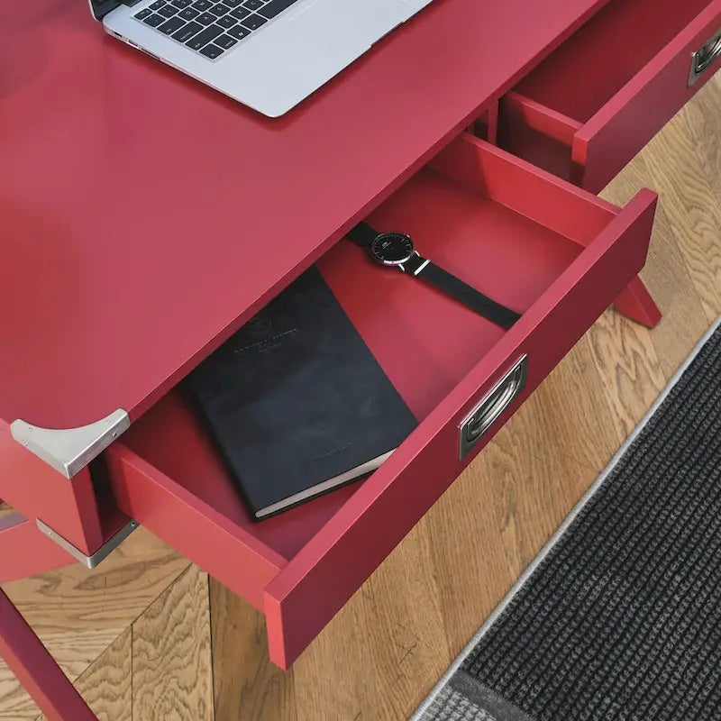 Bureau d'ordinateur avec tiroirs, plateau en MDF et pieds en bois massif, 106,7 cm (L) x 60,6 cm (l) x 76,2 cm (H), 1 place, Blanc/Bleu/Rouge/Noir
