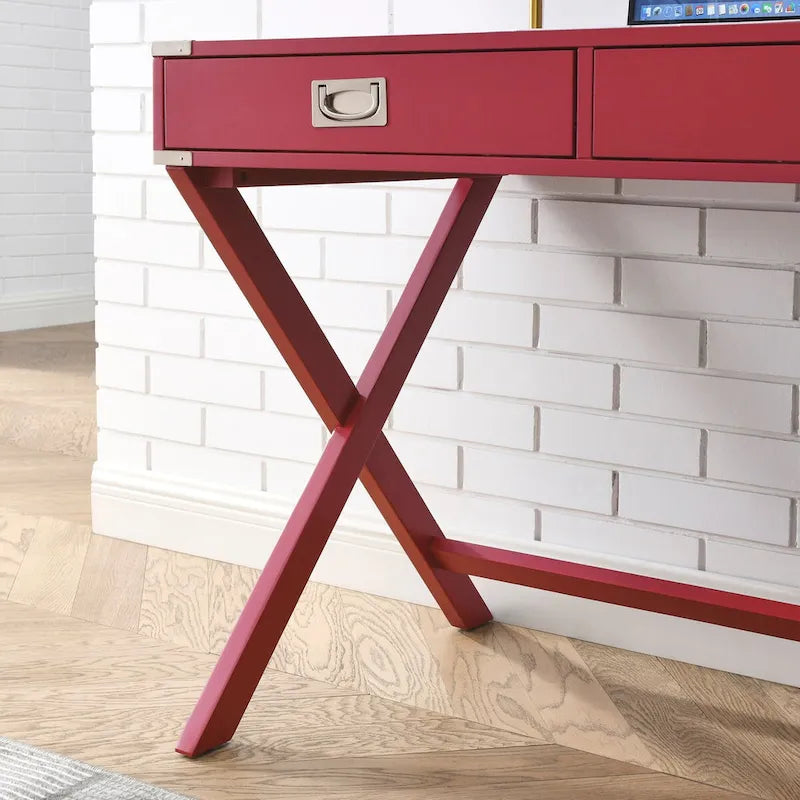 Bureau d'ordinateur avec tiroirs, plateau en MDF et pieds en bois massif, 106,7 cm (L) x 60,6 cm (l) x 76,2 cm (H), 1 place, Blanc/Bleu/Rouge/Noir