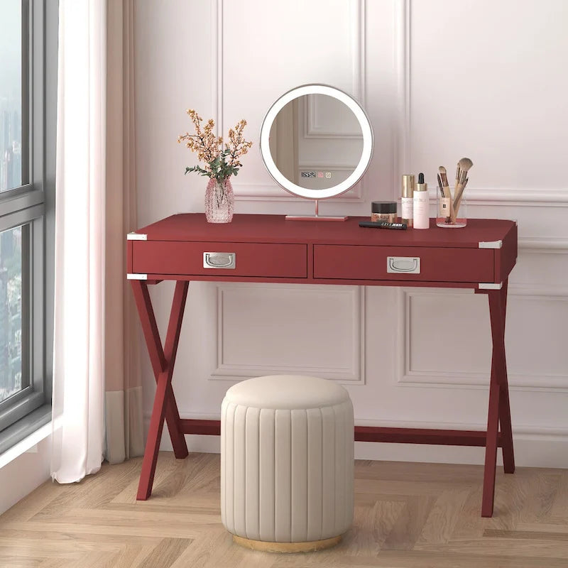 Bureau d'ordinateur avec tiroirs, plateau en MDF et pieds en bois massif, 106,7 cm (L) x 60,6 cm (l) x 76,2 cm (H), 1 place, Blanc/Bleu/Rouge/Noir