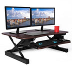 Rehausseur de bureau assis-debout électrique, marron/noir/blanc, surface 91x61 cm, port USB, sans montage