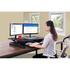 Rehausseur de bureau assis-debout électrique, marron/noir/blanc, surface 91x61 cm, port USB, sans montage