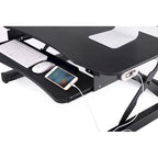 Rehausseur de bureau assis-debout électrique, marron/noir/blanc, surface 91x61 cm, port USB, sans montage