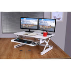 Rehausseur de bureau assis-debout électrique, marron/noir/blanc, surface 91x61 cm, port USB, sans montage