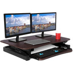 Rehausseur de bureau assis-debout électrique, marron/noir/blanc, surface 91x61 cm, port USB, sans montage
