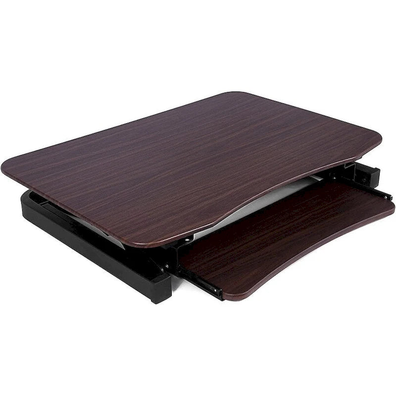Rehausseur de bureau assis-debout électrique, marron/noir/blanc, surface 91x61 cm, port USB, sans montage