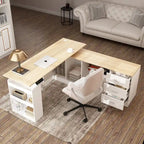 Bureau de télétravail réglable en hauteur avec rangements, 160 cm (L), 75-115 cm (H), armoire et tiroirs, 2 coloris
