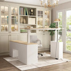Bureau de télétravail réglable en hauteur avec rangements, 160 cm (L), 75-115 cm (H), armoire et tiroirs, 2 coloris