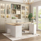 Bureau de télétravail réglable en hauteur avec rangements, 160 cm (L), 75-115 cm (H), armoire et tiroirs, 2 coloris