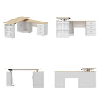 Bureau de télétravail réglable en hauteur avec rangements, 160 cm (L), 75-115 cm (H), armoire et tiroirs, 2 coloris