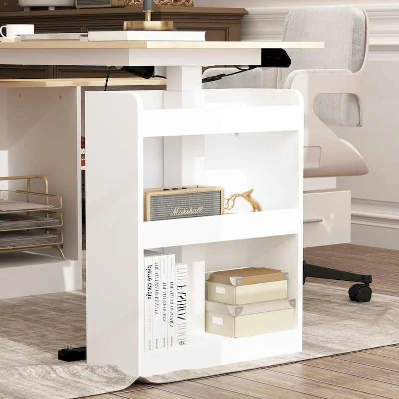 Bureau de télétravail réglable en hauteur avec rangements, 160 cm (L), 75-115 cm (H), armoire et tiroirs, 2 coloris