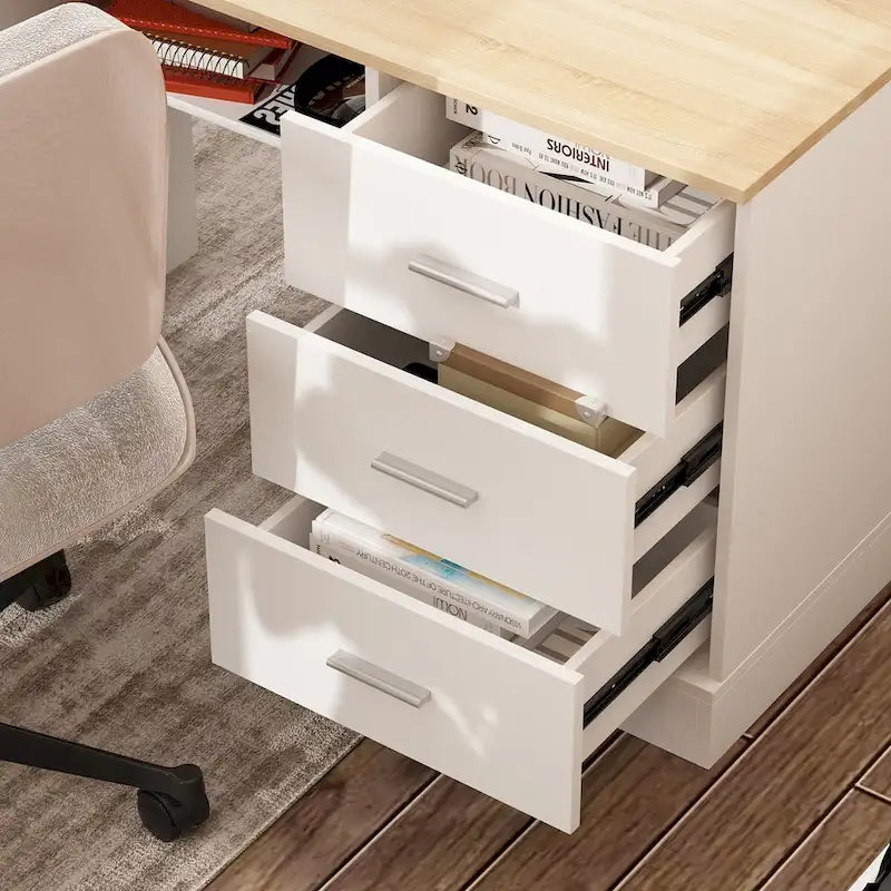 Bureau de télétravail réglable en hauteur avec rangements, 160 cm (L), 75-115 cm (H), armoire et tiroirs, 2 coloris