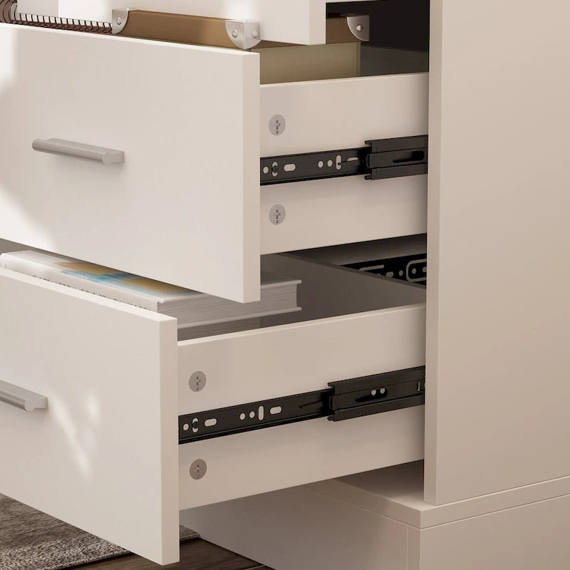 Bureau de télétravail réglable en hauteur avec rangements, 160 cm (L), 75-115 cm (H), armoire et tiroirs, 2 coloris