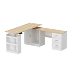 Bureau de télétravail réglable en hauteur avec rangements, 160 cm (L), 75-115 cm (H), armoire et tiroirs, 2 coloris