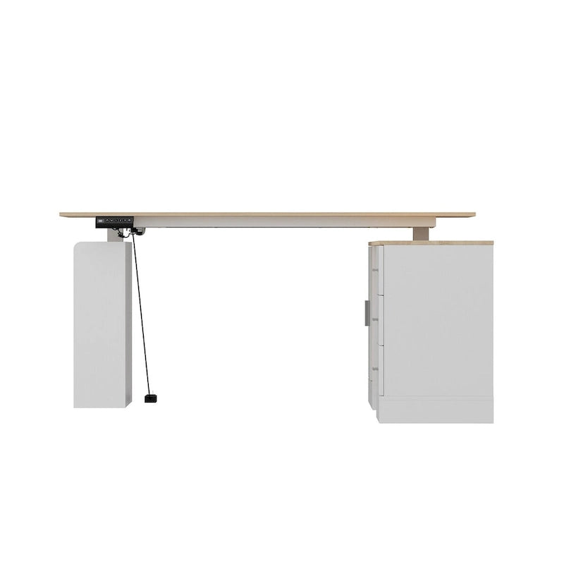 Bureau de télétravail réglable en hauteur avec rangements, 160 cm (L), 75-115 cm (H), armoire et tiroirs, 2 coloris
