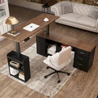 Bureau de télétravail réglable en hauteur avec rangements, 160 cm (L), 75-115 cm (H), armoire et tiroirs, 2 coloris