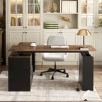 Bureau de télétravail réglable en hauteur avec rangements, 160 cm (L), 75-115 cm (H), armoire et tiroirs, 2 coloris