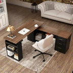 Bureau de télétravail réglable en hauteur avec rangements, 160 cm (L), 75-115 cm (H), armoire et tiroirs, 2 coloris