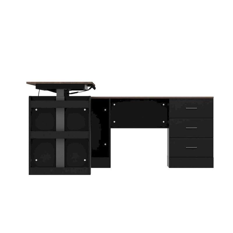 Bureau de télétravail réglable en hauteur avec rangements, 160 cm (L), 75-115 cm (H), armoire et tiroirs, 2 coloris