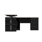 Bureau de télétravail réglable en hauteur avec rangements, 160 cm (L), 75-115 cm (H), armoire et tiroirs, 2 coloris