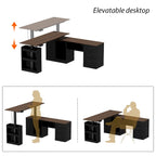 Bureau de télétravail réglable en hauteur avec rangements, 160 cm (L), 75-115 cm (H), armoire et tiroirs, 2 coloris