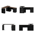 Bureau de télétravail réglable en hauteur avec rangements, 160 cm (L), 75-115 cm (H), armoire et tiroirs, 2 coloris