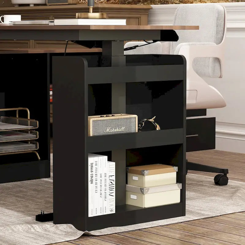 Bureau de télétravail réglable en hauteur avec rangements, 160 cm (L), 75-115 cm (H), armoire et tiroirs, 2 coloris