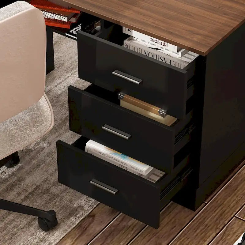 Bureau de télétravail réglable en hauteur avec rangements, 160 cm (L), 75-115 cm (H), armoire et tiroirs, 2 coloris