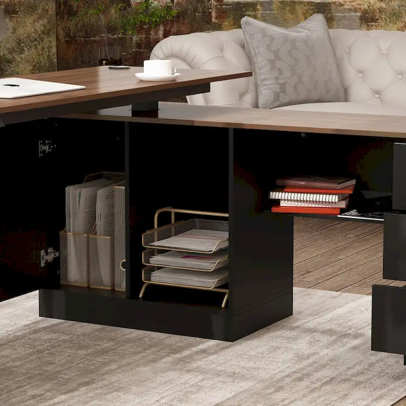 Bureau de télétravail réglable en hauteur avec rangements, 160 cm (L), 75-115 cm (H), armoire et tiroirs, 2 coloris