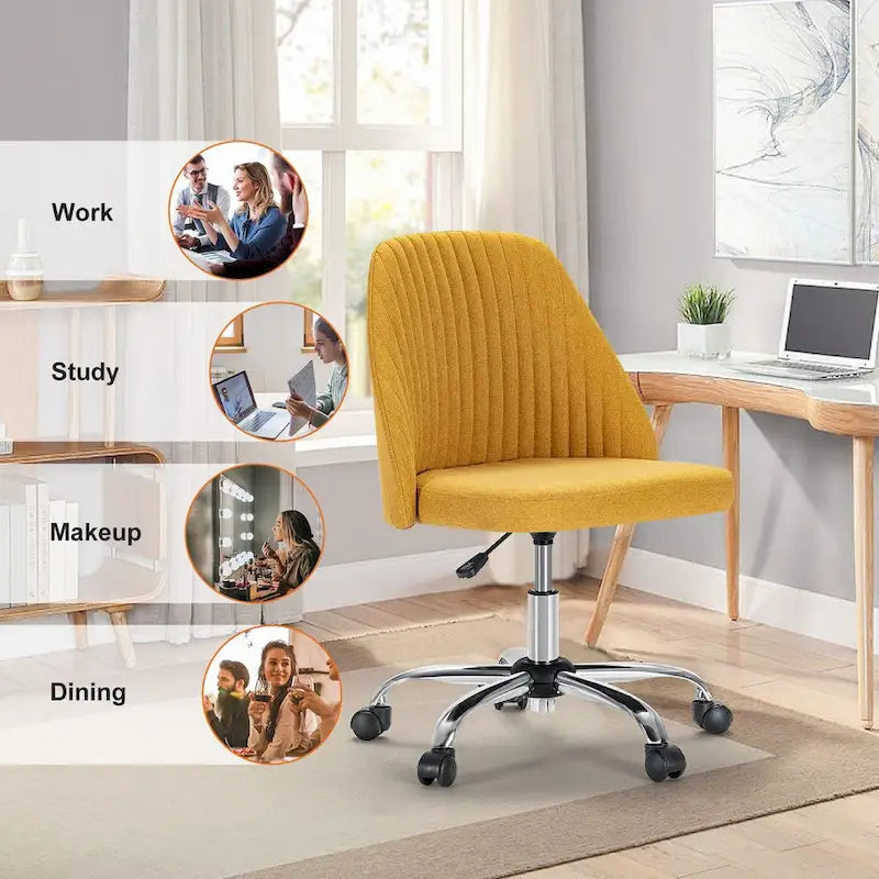 Chaise de bureau sans accoudoirs avec roulettes réglables pivotantes pour petits espaces