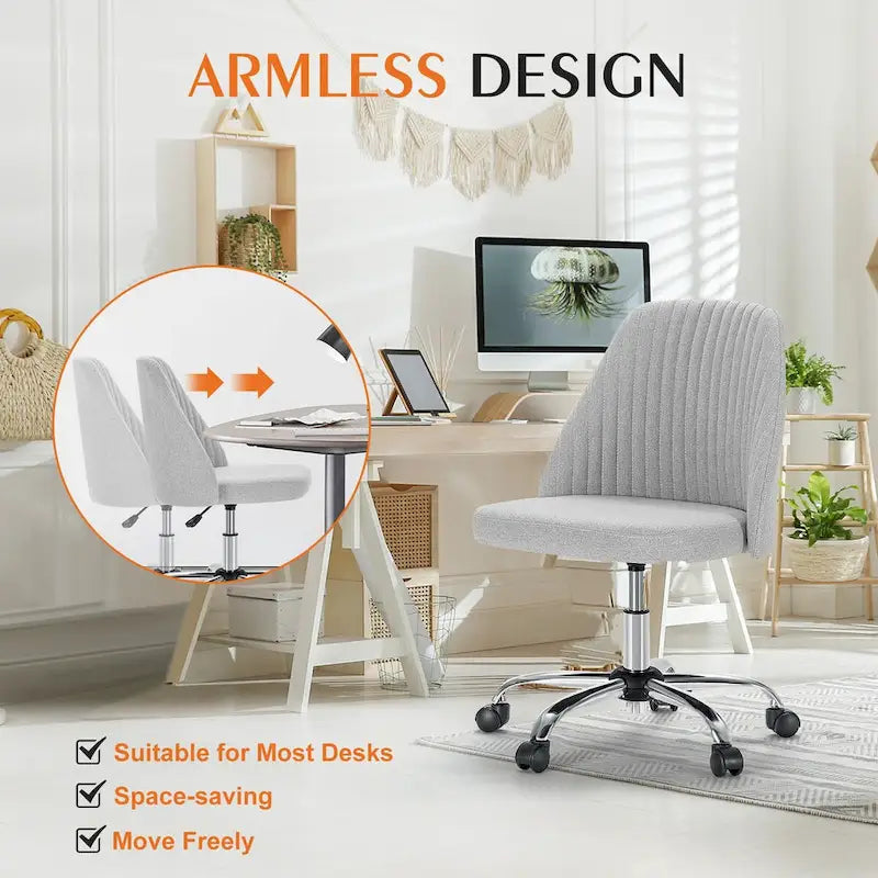 Chaise de bureau sans accoudoirs avec roulettes réglables pivotantes pour petits espaces