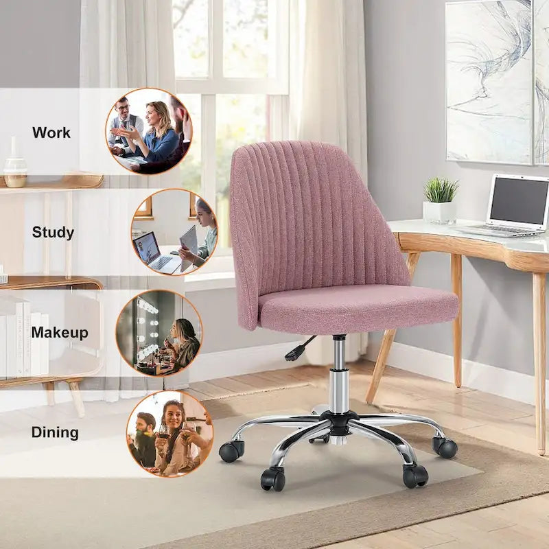 Chaise de bureau sans accoudoirs avec roulettes réglables pivotantes pour petits espaces