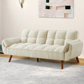 Canapé-lit futon convertible, lin capitonné, pieds en bois, dossier inclinable 3 positions, 227 kg, 2 places, beige/gris/vert/jaune