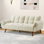 Canapé-lit futon convertible, lin capitonné, pieds en bois, dossier inclinable 3 positions, 227 kg, 2 places, beige/gris/vert/jaune