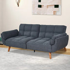 Canapé-lit futon convertible, lin capitonné, pieds en bois, dossier inclinable 3 positions, 227 kg, 2 places, beige/gris/vert/jaune