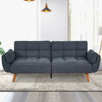 Canapé-lit futon convertible, lin capitonné, pieds en bois, dossier inclinable 3 positions, 227 kg, 2 places, beige/gris/vert/jaune