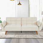 Canapé-lit futon convertible, lin capitonné, pieds en bois, dossier inclinable 3 positions, 227 kg, 2 places, beige/gris/vert/jaune