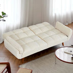 Canapé-lit futon convertible, lin capitonné, pieds en bois, dossier inclinable 3 positions, 227 kg, 2 places, beige/gris/vert/jaune