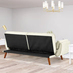 Canapé-lit futon convertible, lin capitonné, pieds en bois, dossier inclinable 3 positions, 227 kg, 2 places, beige/gris/vert/jaune