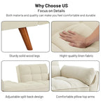 Canapé-lit futon convertible, lin capitonné, pieds en bois, dossier inclinable 3 positions, 227 kg, 2 places, beige/gris/vert/jaune